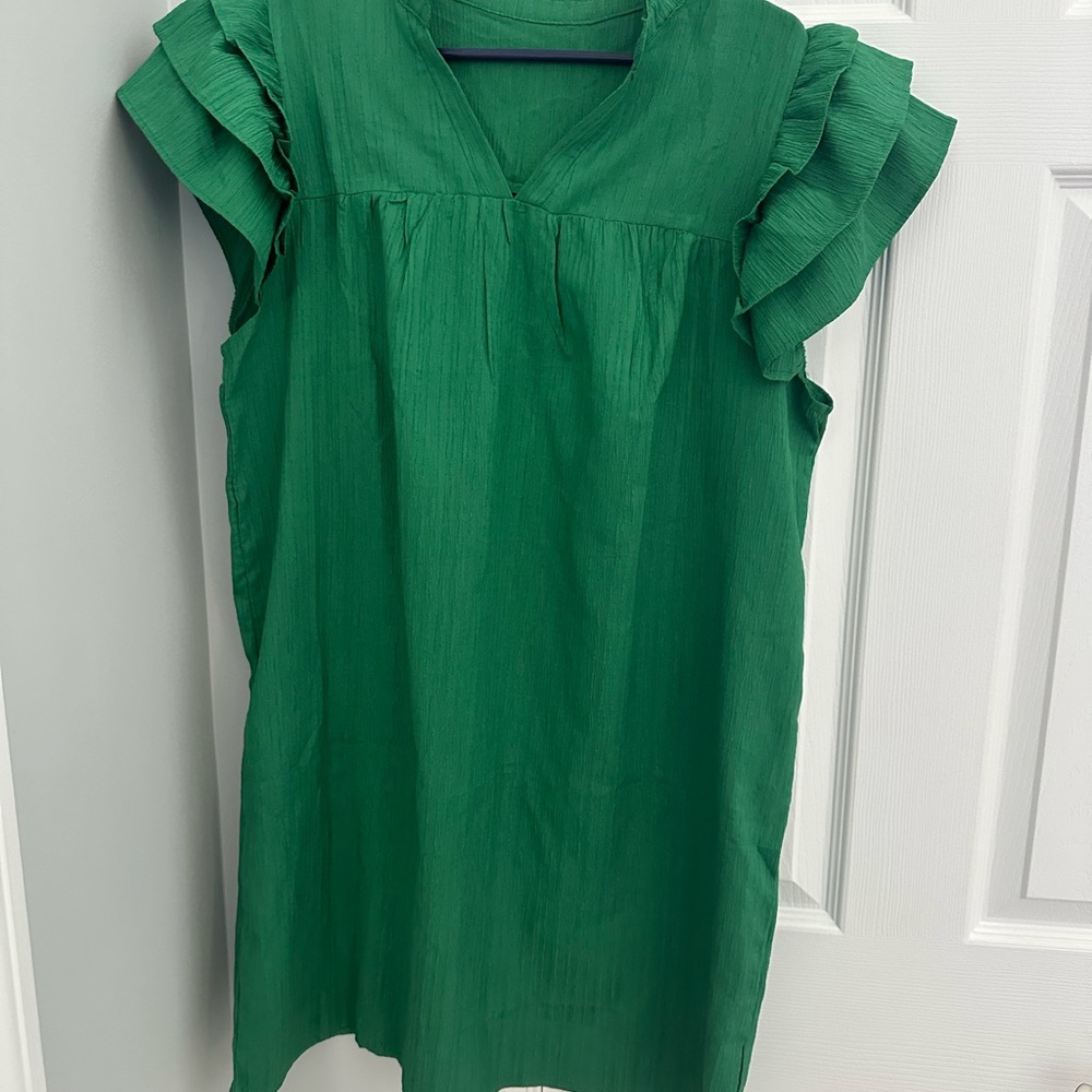 Green Ruffle Sleeve Dress